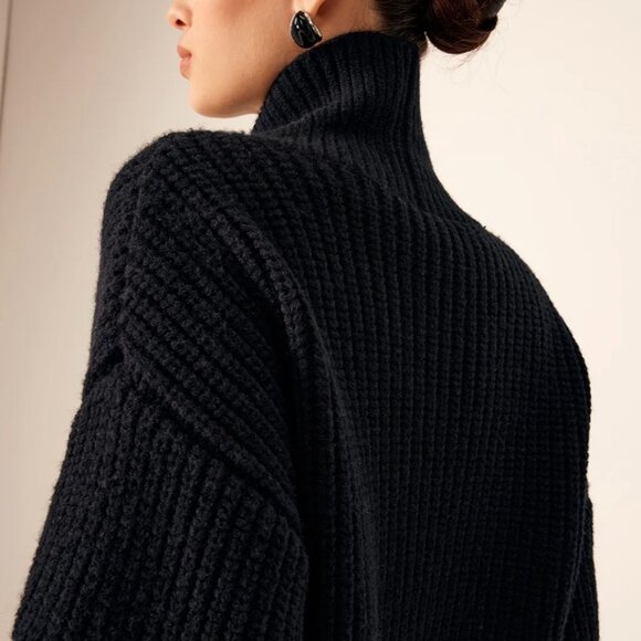 Ribbed Lapel Button Knit Outerwear, black, M size, New with tag. - Picture 5 of 7